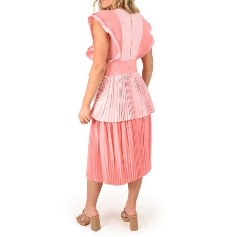 Emily Mccarthy Chloe Dress Rose Petal Pink Pleated Midi Women Size XL NWT - Picture 3 of 14